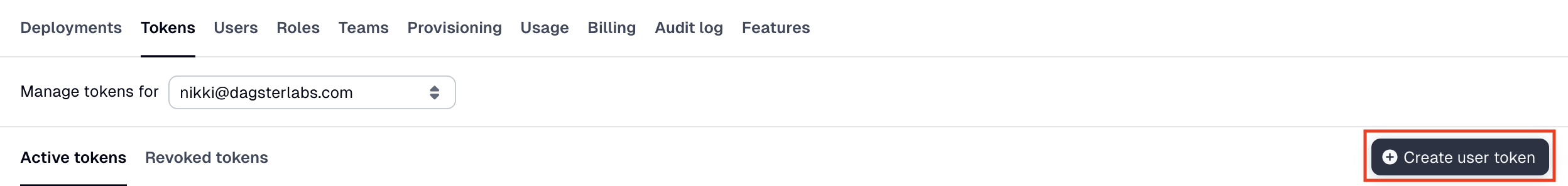 Create user token button